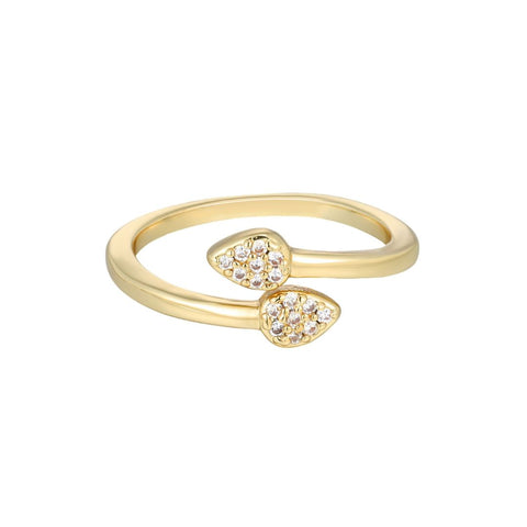 14k Gold Plated CZ Overlap Petals Ring