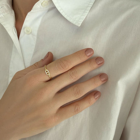 14k Gold Plated CZ Link Ring