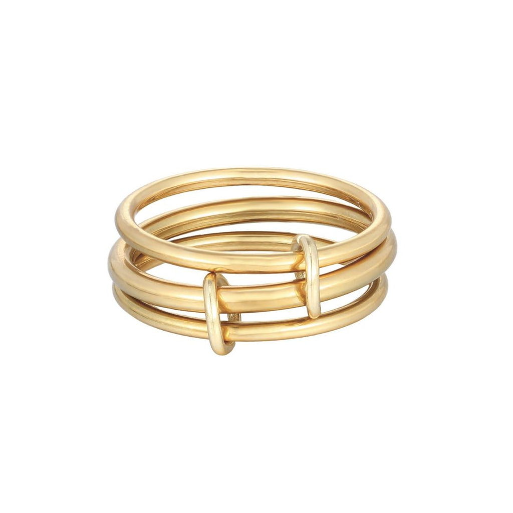 Tarnish Resistant 18k Gold Plated Three Band Connected Ring Set