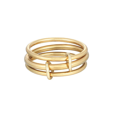 Tarnish Resistant 18k Gold Plated Three Band Connected Ring Set