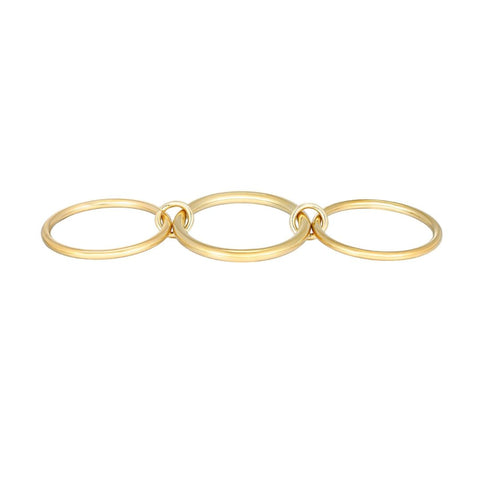 Tarnish Resistant 18k Gold Plated Three Band Connected Ring Set