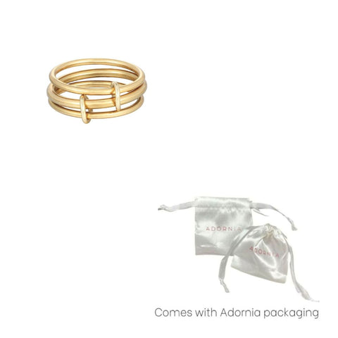 Tarnish Resistant 18k Gold Plated Three Band Connected Ring Set