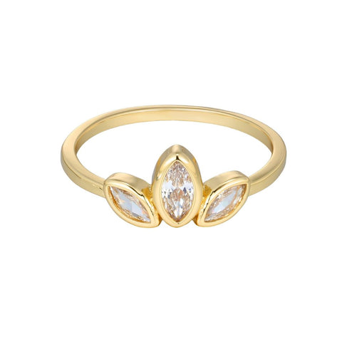 14k Gold Plated CZ 3-Deco Petals Ring