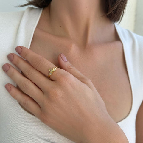 14k Gold Plated CZ 3-Deco Petals Ring