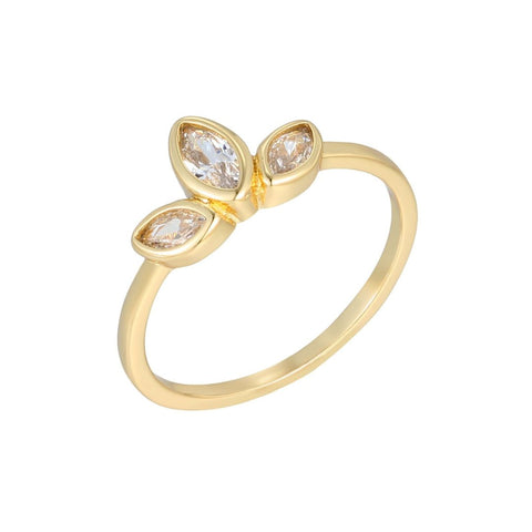 14k Gold Plated CZ 3-Deco Petals Ring