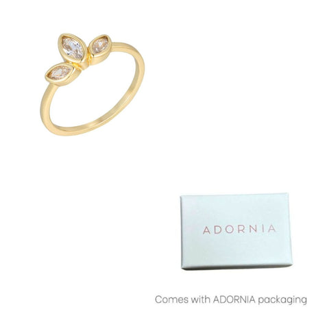 14k Gold Plated CZ 3-Deco Petals Ring