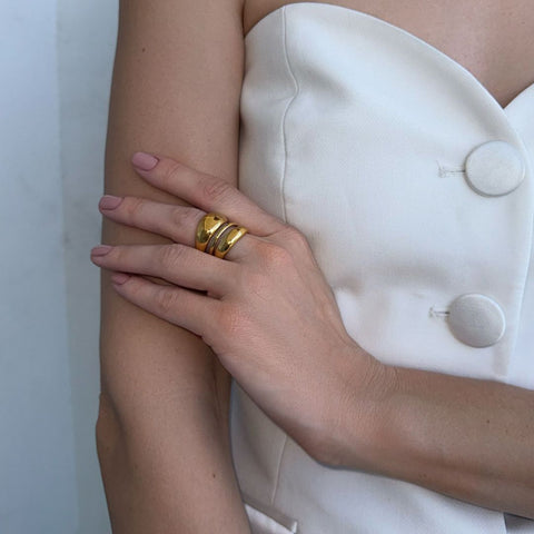 Tarnish Resistant 18k Gold Plated Chunky Dome Ring Set