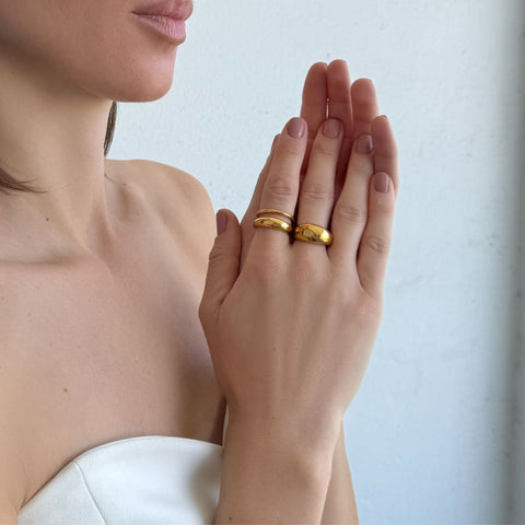 Tarnish Resistant 18k Gold Plated Chunky Dome Ring Set