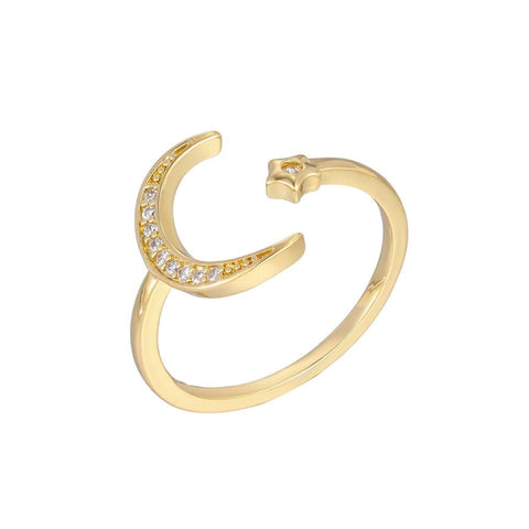 14k Gold Plated Adjustable Moon Star Ring