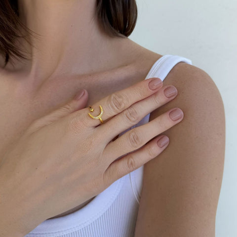 14k Gold Plated Adjustable Moon Star Ring
