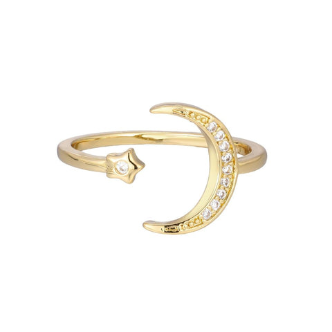 14k Gold Plated Adjustable Moon Star Ring