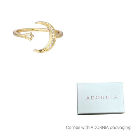 14k Gold Plated Adjustable Moon Star Ring