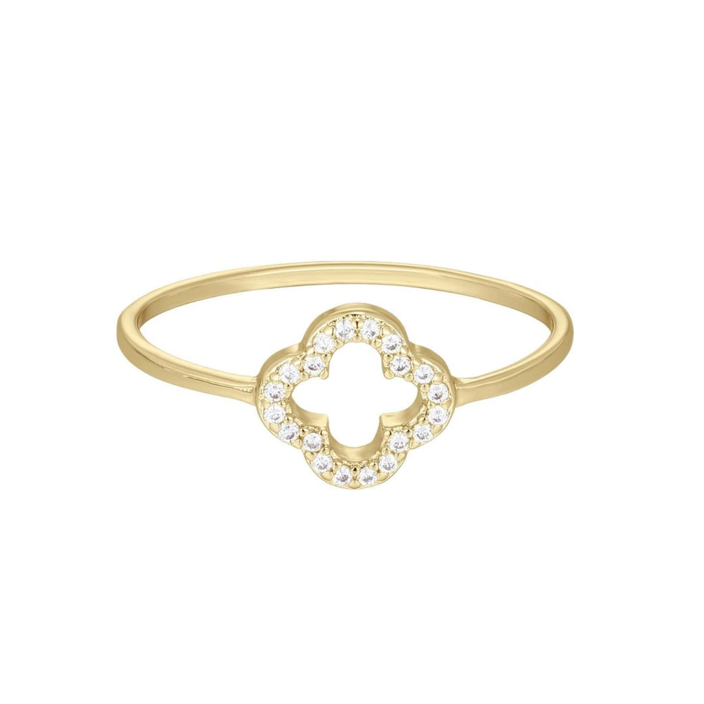 14k Gold Plated CZ Outline Clover Ring