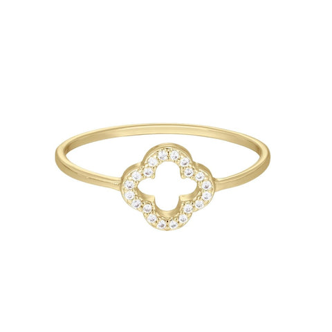 14k Gold Plated CZ Outline Clover Ring