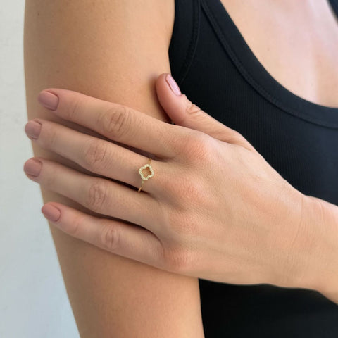 14k Gold Plated CZ Outline Clover Ring