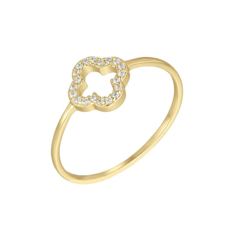 14k Gold Plated CZ Outline Clover Ring