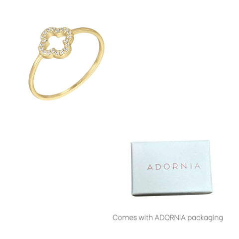14k Gold Plated CZ Outline Clover Ring