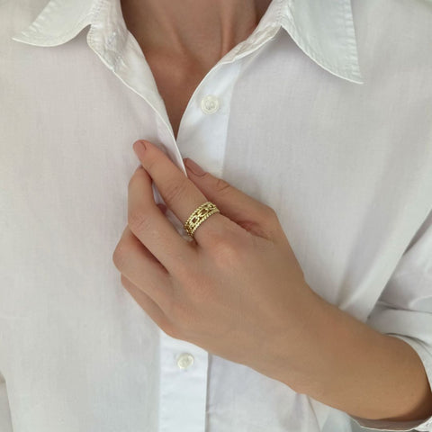 14k Gold Plated 3-Band Sandwich Ring