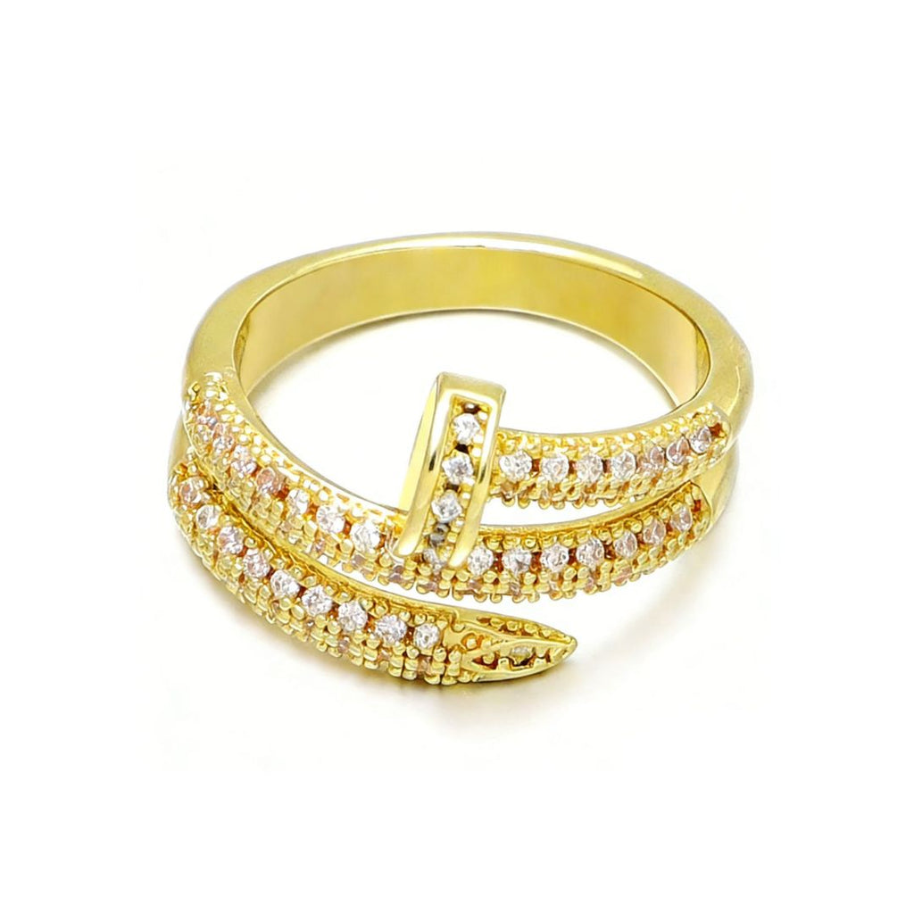 14k Gold Plated Double Wrap CZ Nail Ring