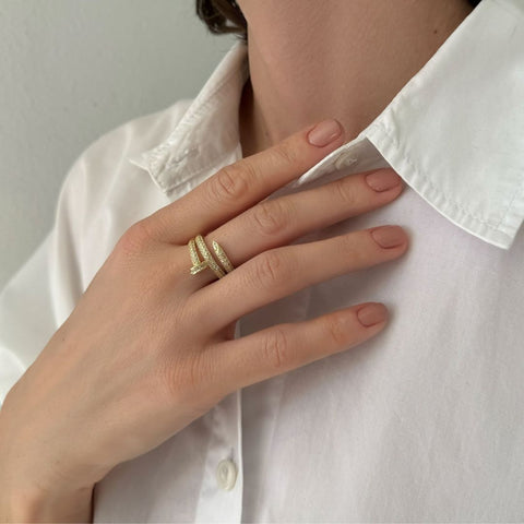 14k Gold Plated Double Wrap CZ Nail Ring