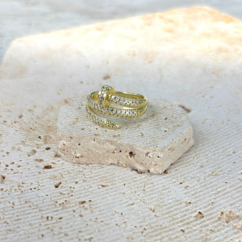 14k Gold Plated Double Wrap CZ Nail Ring