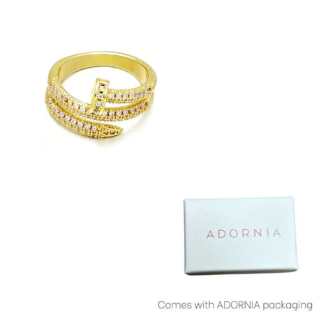 14k Gold Plated Double Wrap CZ Nail Ring