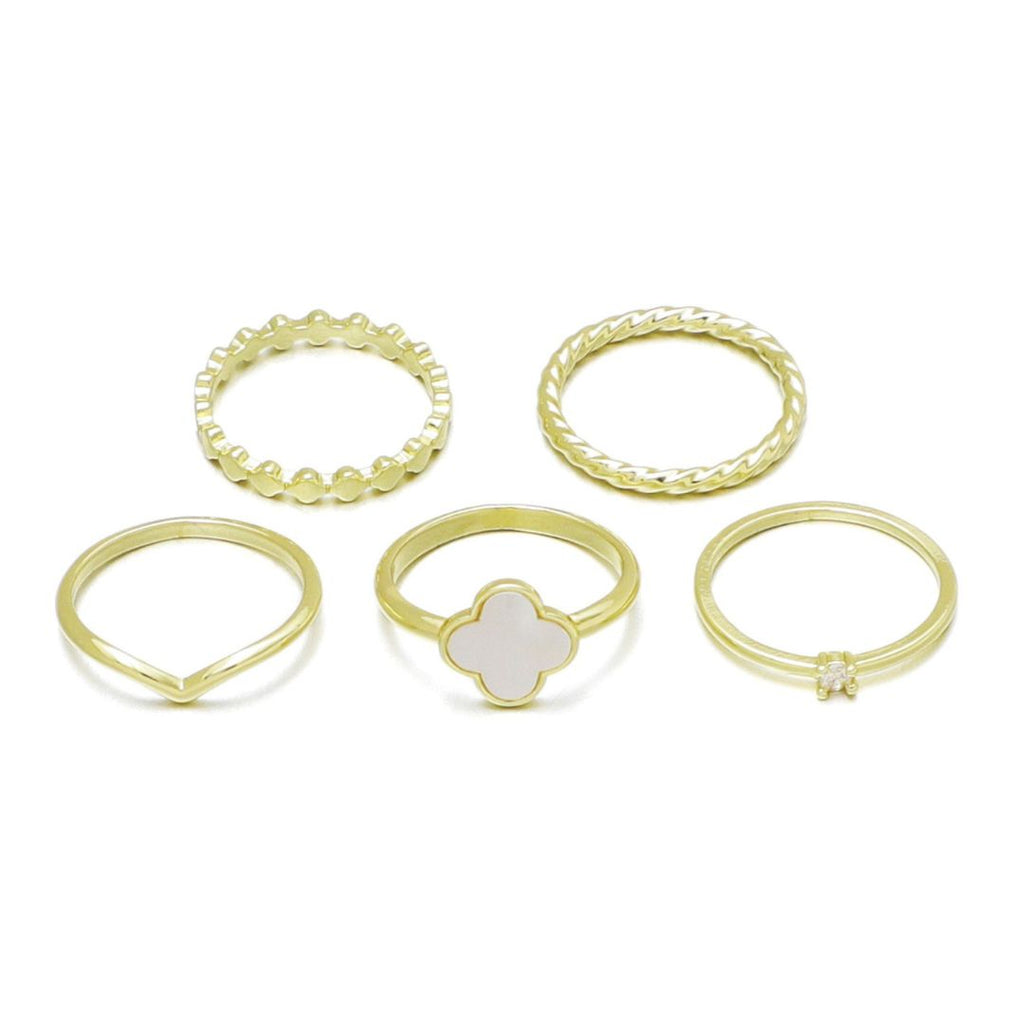 14k Gold Plated 5-Piece Clover Ring Set