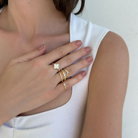 14k Gold Plated 5-Piece Clover Ring Set