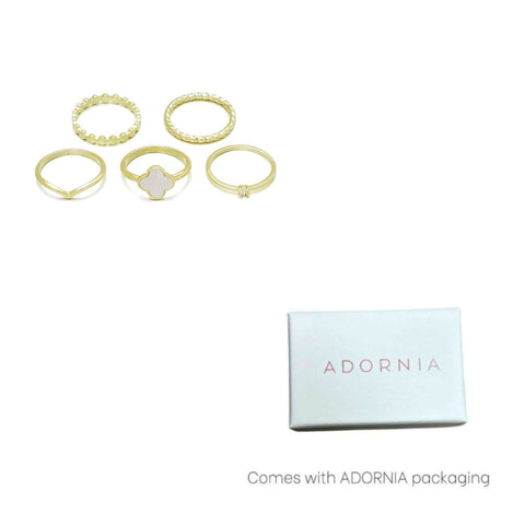14k Gold Plated 5-Piece Clover Ring Set