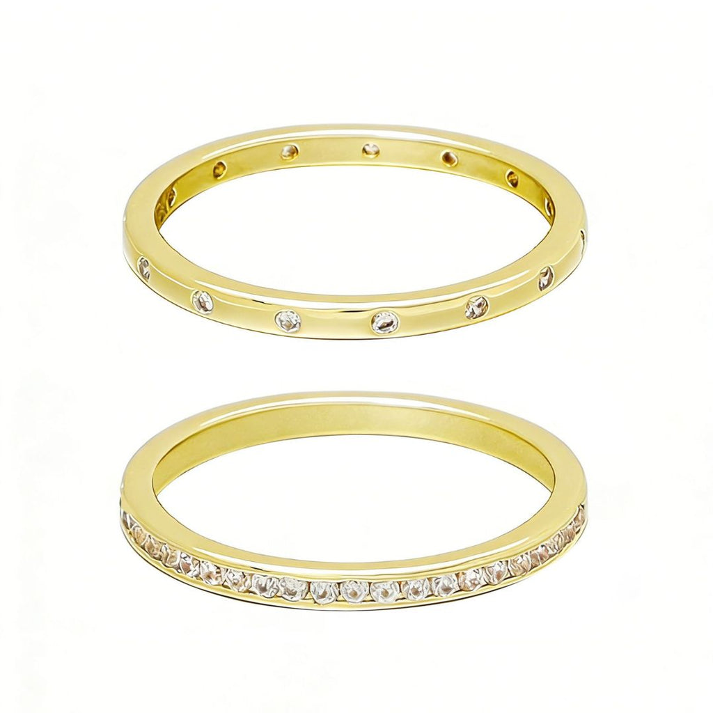14k Gold Plated 1/2 Eternity and Dotted Band Set of 2 Rings