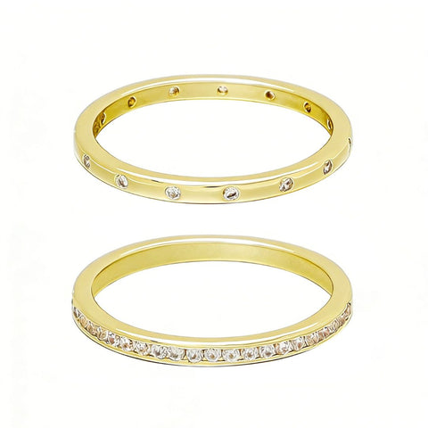 14k Gold Plated 1/2 Eternity and Dotted Band Set of 2 Rings