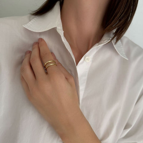 14k Gold Plated 1/2 Eternity and Dotted Band Set of 2 Rings