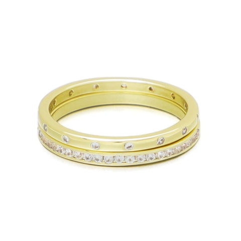 14k Gold Plated 1/2 Eternity and Dotted Band Set of 2 Rings
