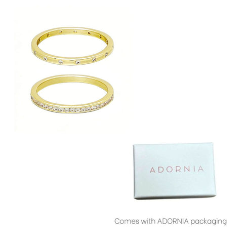 14k Gold Plated 1/2 Eternity and Dotted Band Set of 2 Rings