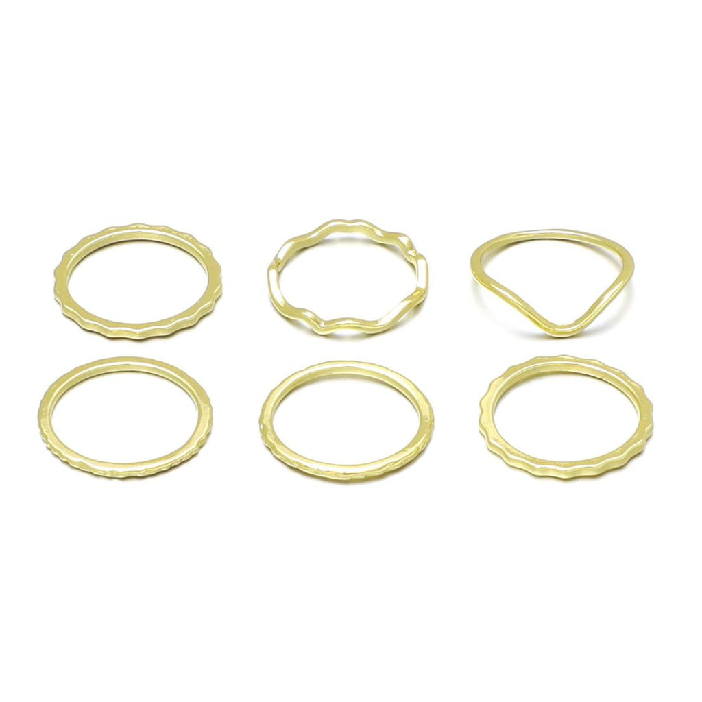 14k Gold Plated Wavy 6-Piece Band Set