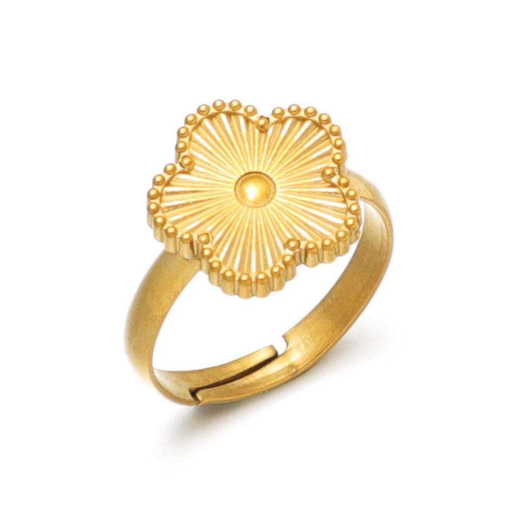 Tarnish Resistant 18k Gold Plated Adjustable 5-Leaf Clover Ring