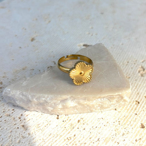 Tarnish Resistant 18k Gold Plated Adjustable 5-Leaf Clover Ring