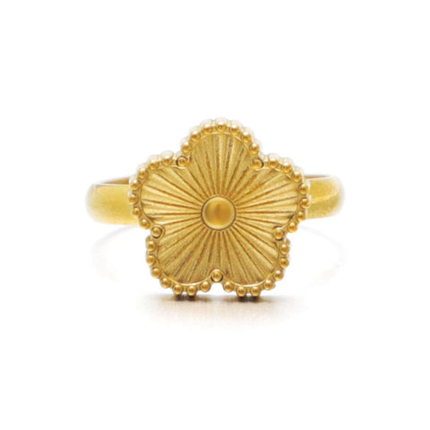 Tarnish Resistant 18k Gold Plated Adjustable 5-Leaf Clover Ring