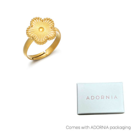 Tarnish Resistant 18k Gold Plated Adjustable 5-Leaf Clover Ring