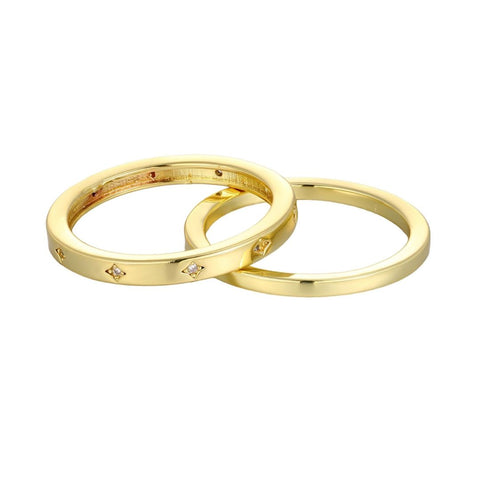 14k Gold Plated CZ Star Eternity Band and Plain Band Set