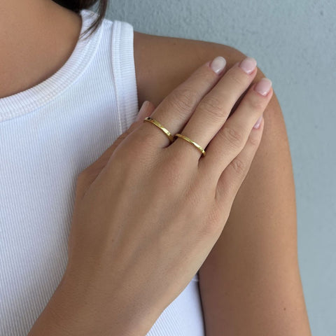 14k Gold Plated CZ Star Eternity Band and Plain Band Set