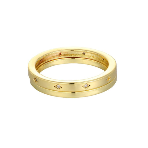 14k Gold Plated CZ Star Eternity Band and Plain Band Set