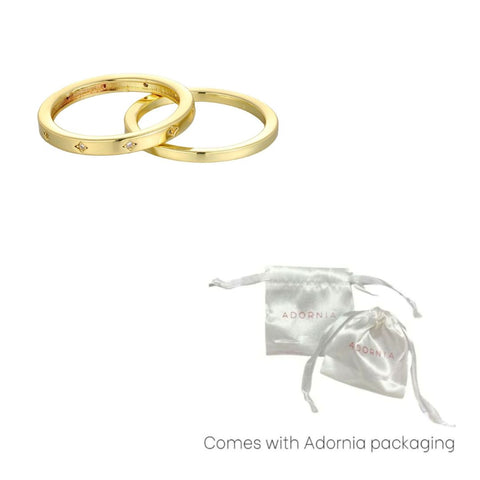 14k Gold Plated CZ Star Eternity Band and Plain Band Set