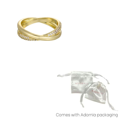 14k Gold Plated CZ Crossed Bands Ring