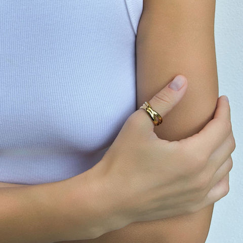 Tarnish Resistant 18k Gold Plated Rolling 3-Band Set