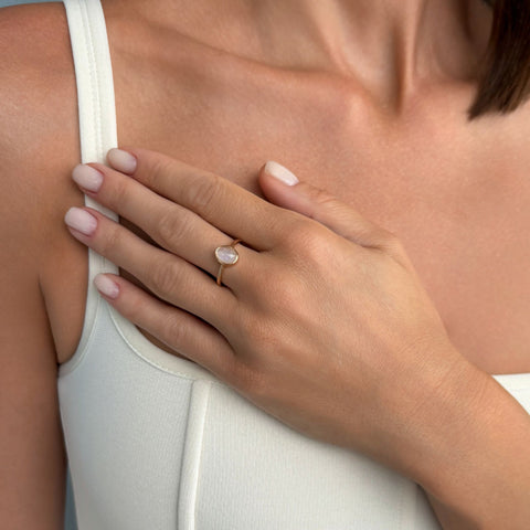 14k Gold Plated Oval Moonstone Ring