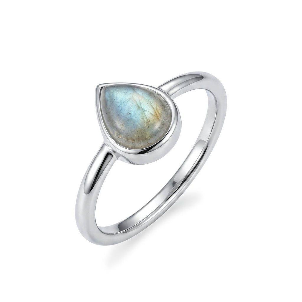 Silver Plated Labradorite Pear Ring