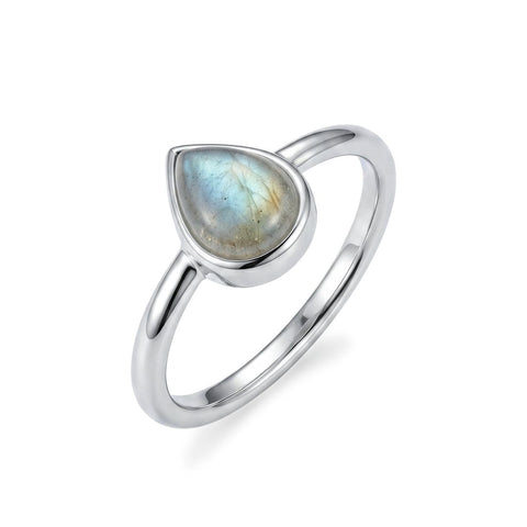 Silver Plated Labradorite Pear Ring