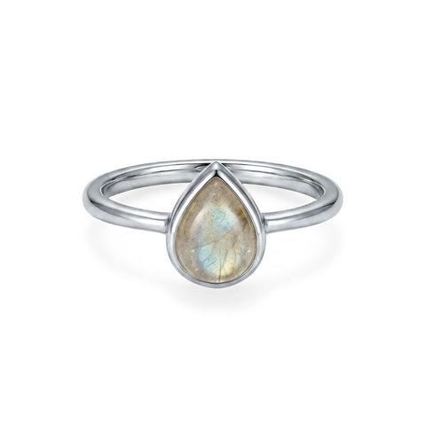 Silver Plated Labradorite Pear Ring