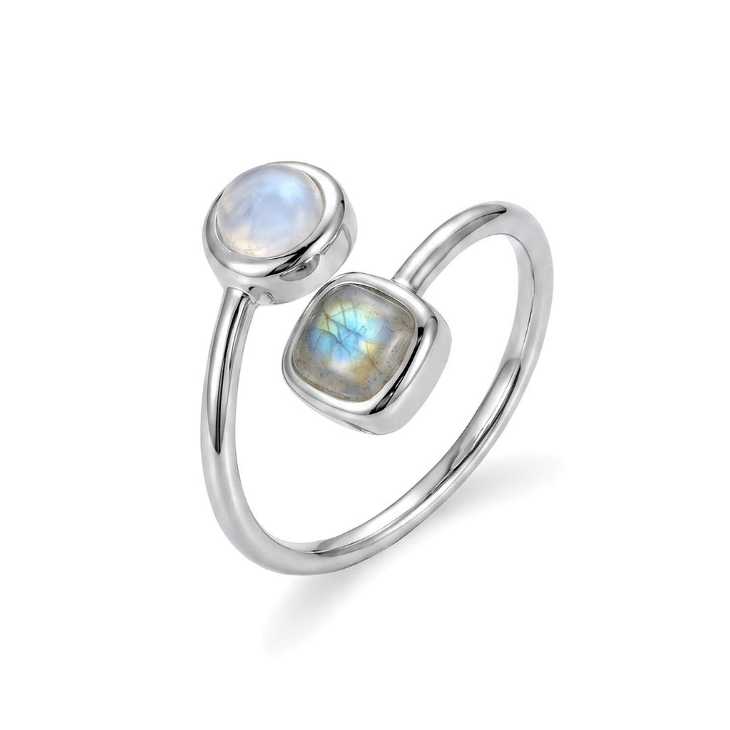 Silver Plated Labradorite and Moonstone Wrap Ring